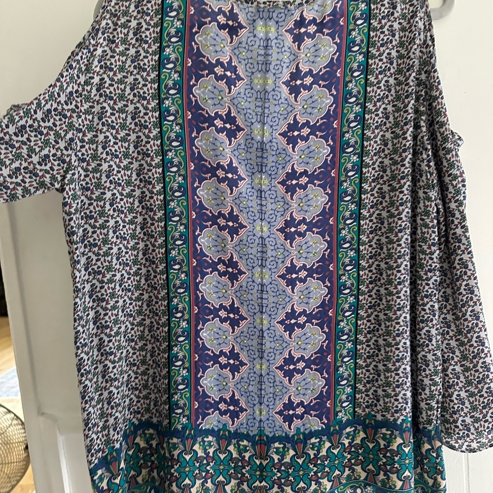 Tolani Patterned Cold Shoulder Blouse - Blue And … - image 8